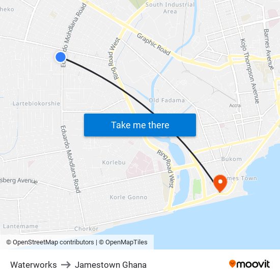 Waterworks to Jamestown Ghana map