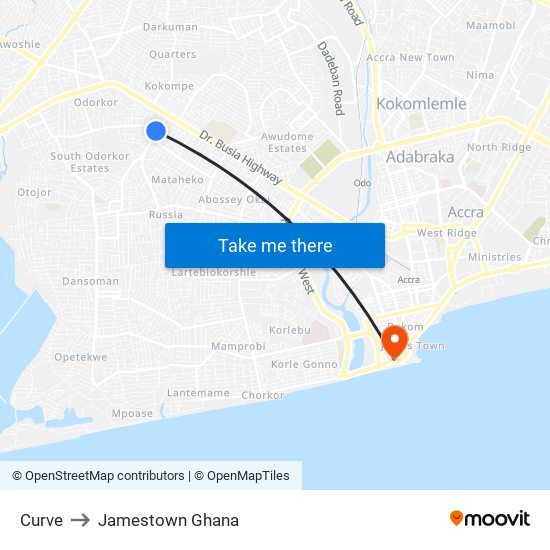 Curve to Jamestown Ghana map