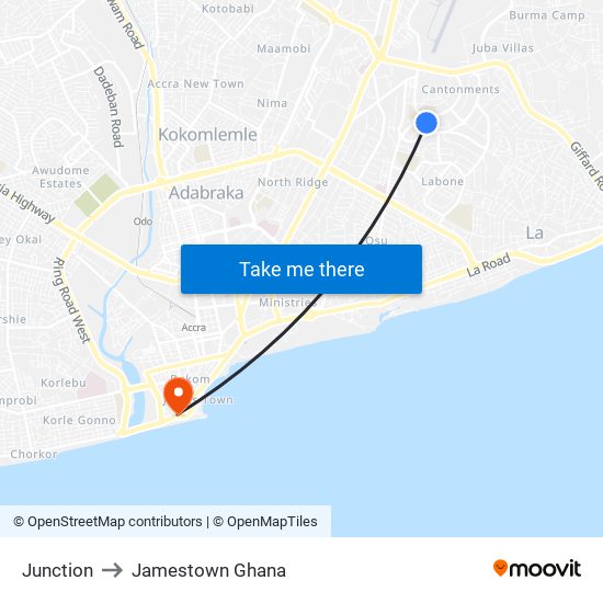 Junction to Jamestown Ghana map