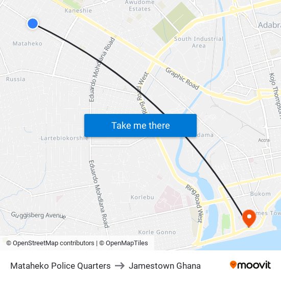 Mataheko Police Quarters to Jamestown Ghana map