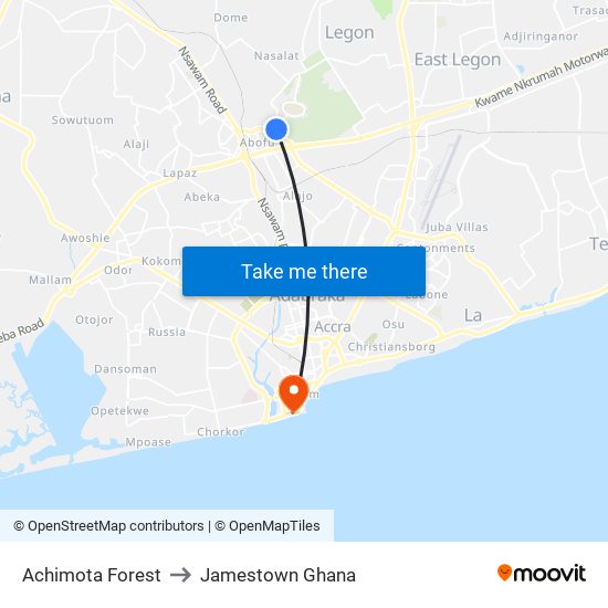 Achimota Forest to Jamestown Ghana map