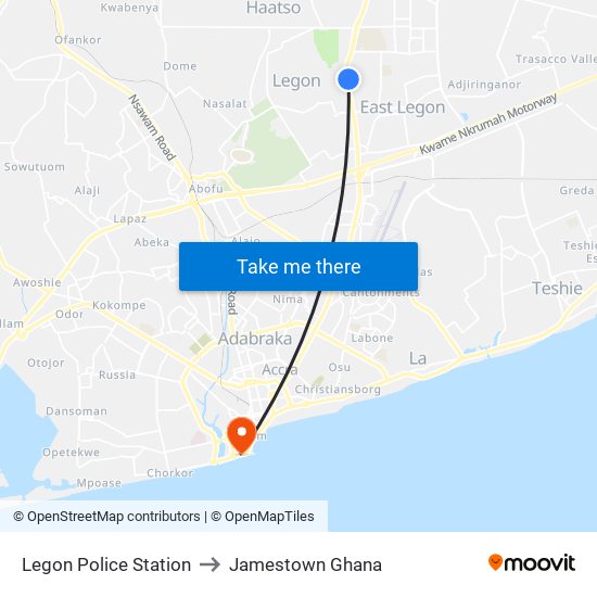 Legon Police Station to Jamestown Ghana map