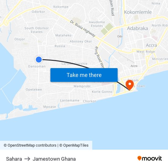 Sahara to Jamestown Ghana map