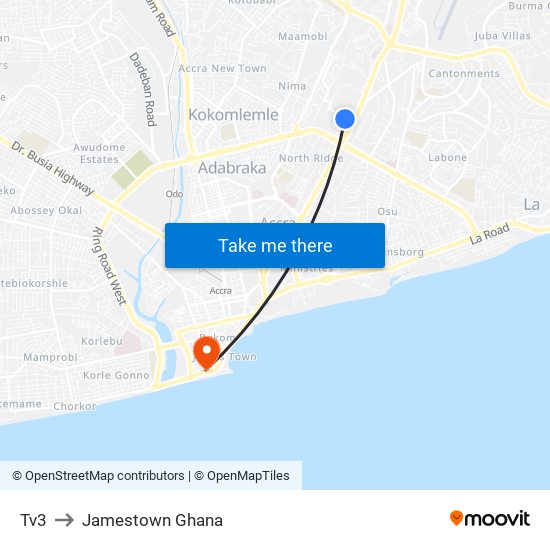 Tv3 to Jamestown Ghana map