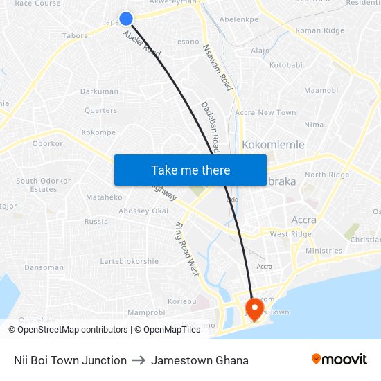 Nii Boi Town Junction to Jamestown Ghana map
