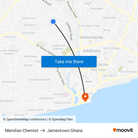 Meridian Chemist to Jamestown Ghana map
