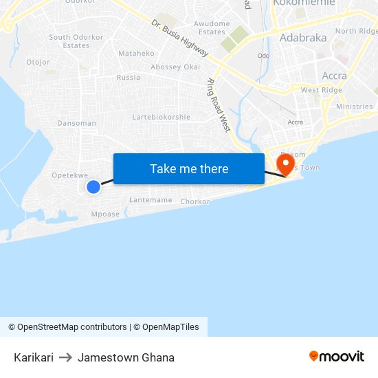 Karikari to Jamestown Ghana map