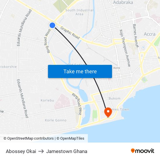 Abossey Okai to Jamestown Ghana map