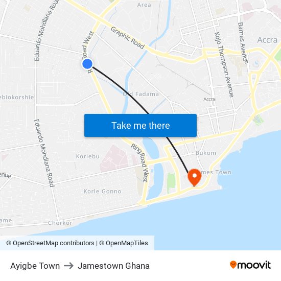 Ayigbe Town to Jamestown Ghana map