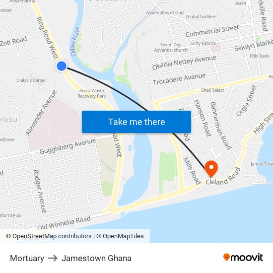 Mortuary to Jamestown Ghana map