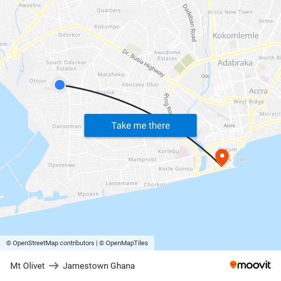 Mt Olivet to Jamestown Ghana map