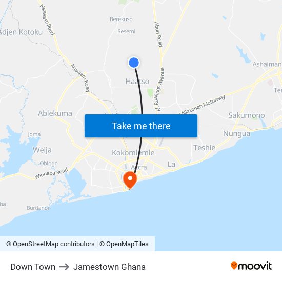 Down Town to Jamestown Ghana map