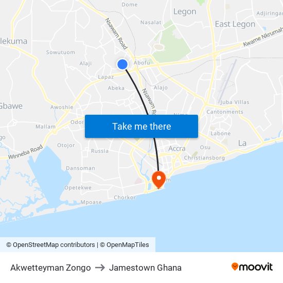 Akwetteyman Zongo to Jamestown Ghana map