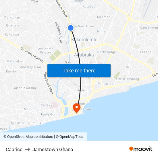 Caprice to Jamestown Ghana map