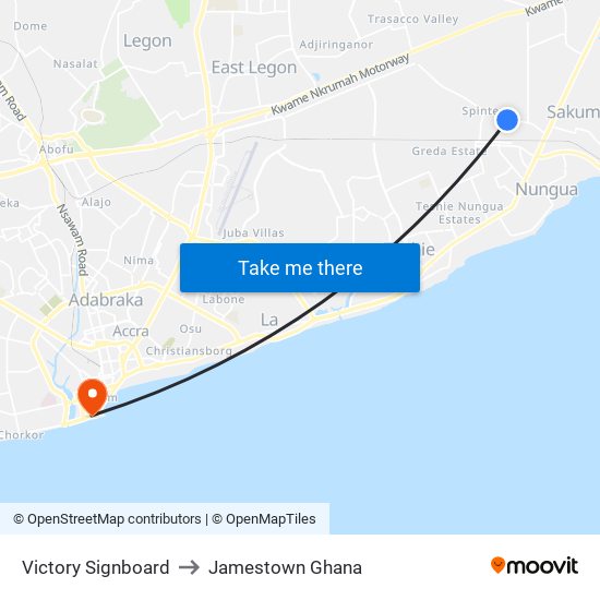 Victory Signboard to Jamestown Ghana map