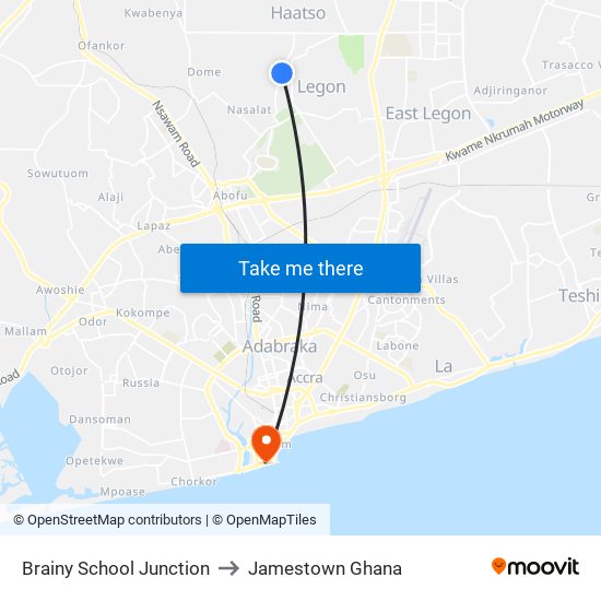 Brainy School Junction to Jamestown Ghana map