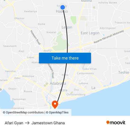 Afari Gyan to Jamestown Ghana map