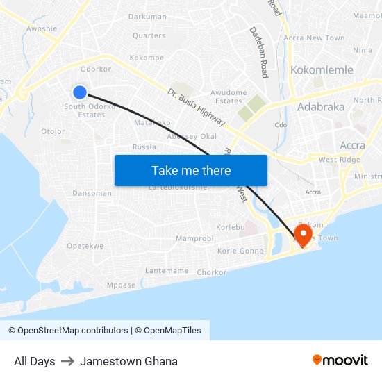 All Days to Jamestown Ghana map