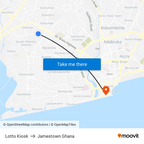 Lotto Kiosk to Jamestown Ghana map