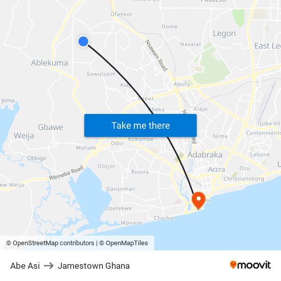 Abe Asi to Jamestown Ghana map