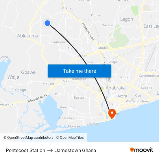 Pentecost Station to Jamestown Ghana map