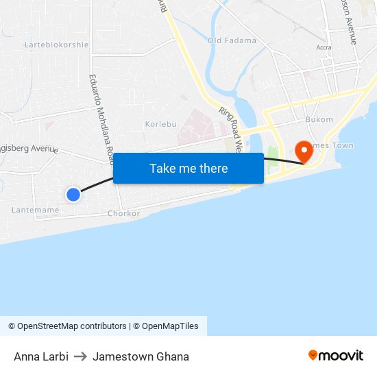 Anna Larbi to Jamestown Ghana map