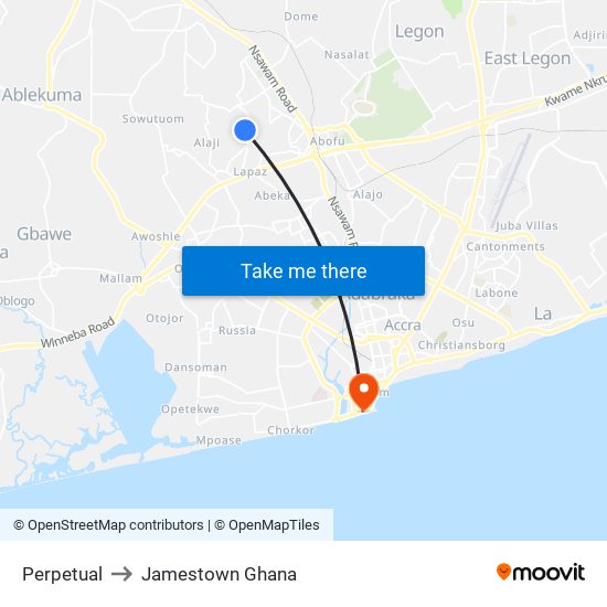 Perpetual to Jamestown Ghana map