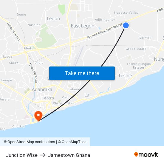 Junction Wise to Jamestown Ghana map