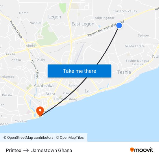 Printex to Jamestown Ghana map