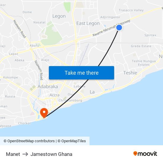 Manet to Jamestown Ghana map