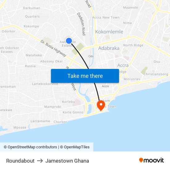 Roundabout to Jamestown Ghana map