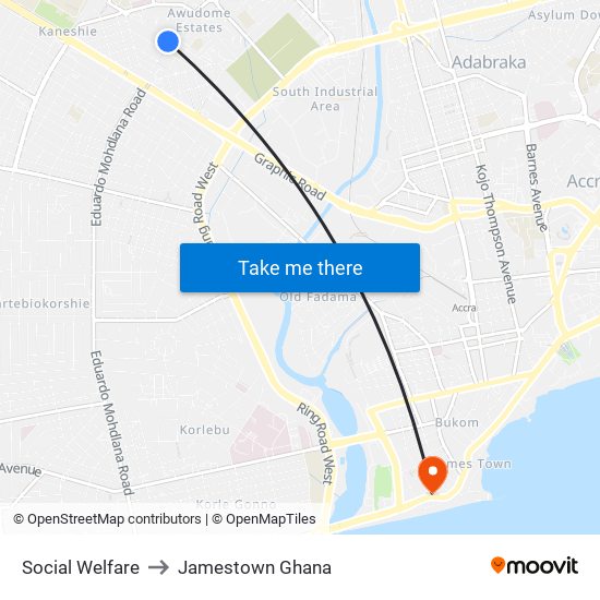 Social Welfare to Jamestown Ghana map