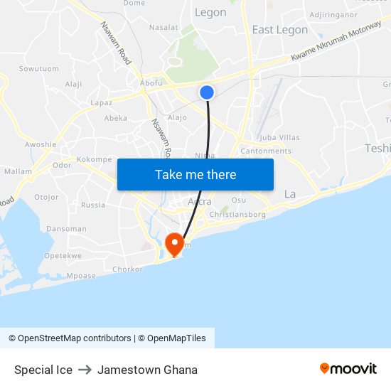 Special Ice to Jamestown Ghana map