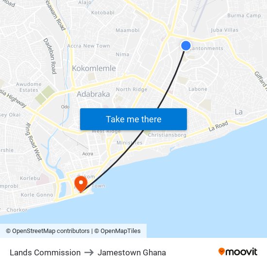 Lands Commission to Jamestown Ghana map