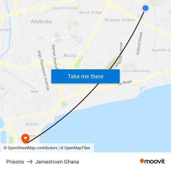 Prisons to Jamestown Ghana map