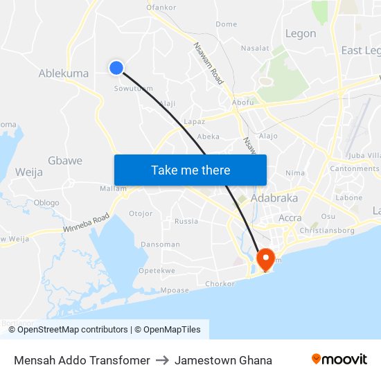 Mensah Addo Transfomer to Jamestown Ghana map