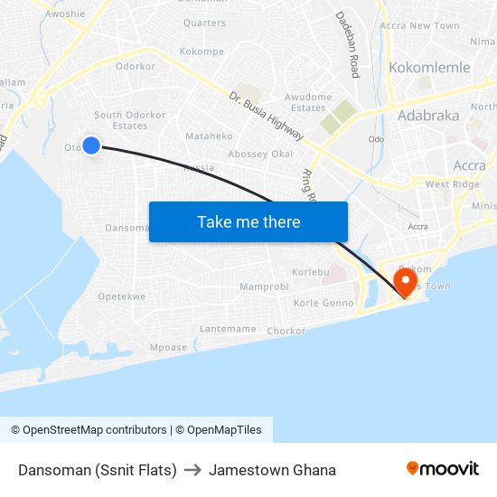 Dansoman (Ssnit Flats) to Jamestown Ghana map