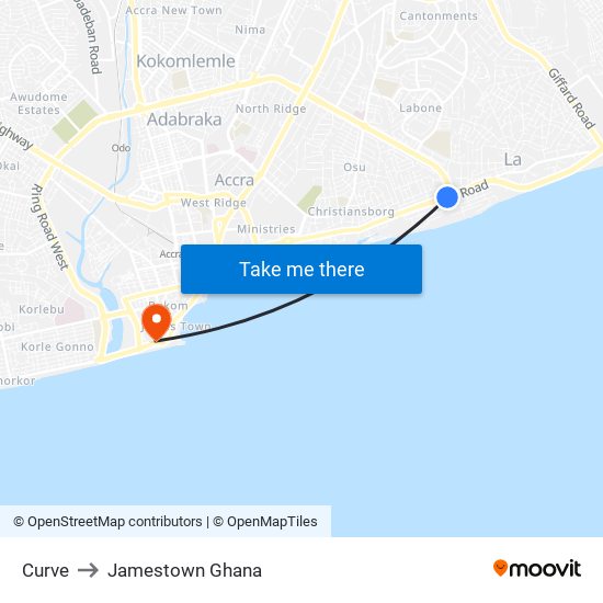 Curve to Jamestown Ghana map