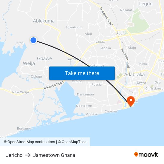 Jericho to Jamestown Ghana map