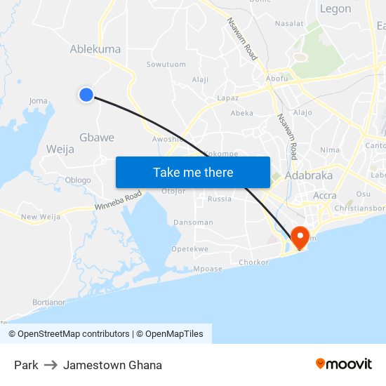 Park to Jamestown Ghana map