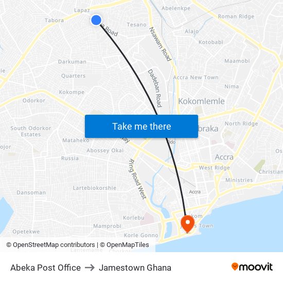 Abeka Post Office to Jamestown Ghana map