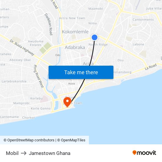 Mobil to Jamestown Ghana map