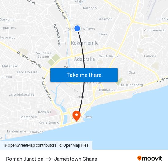 Roman Junction to Jamestown Ghana map