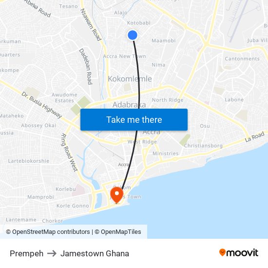 Prempeh to Jamestown Ghana map