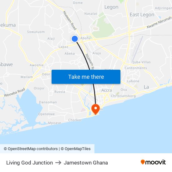 Living God Junction to Jamestown Ghana map