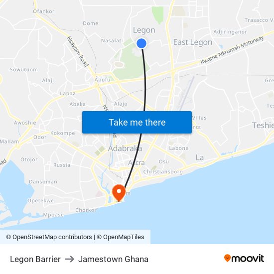 Legon Barrier to Jamestown Ghana map