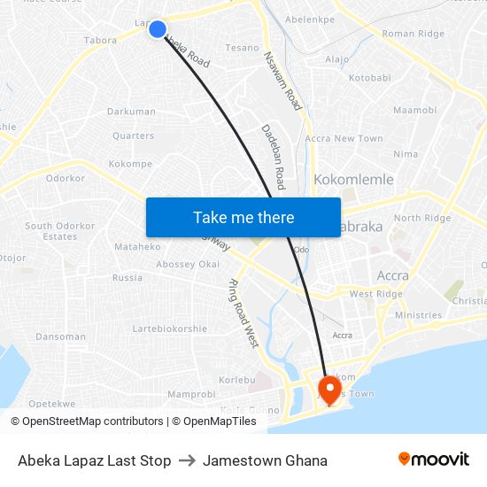 Abeka Lapaz Last Stop to Jamestown Ghana map