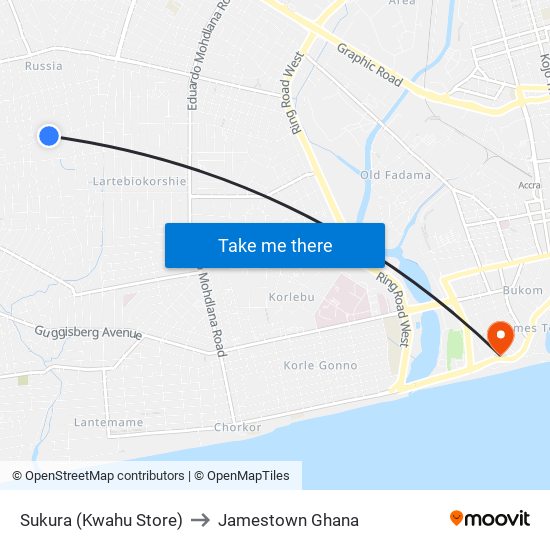 Sukura (Kwahu Store) to Jamestown Ghana map