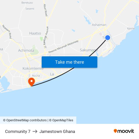 Community 7 to Jamestown Ghana map