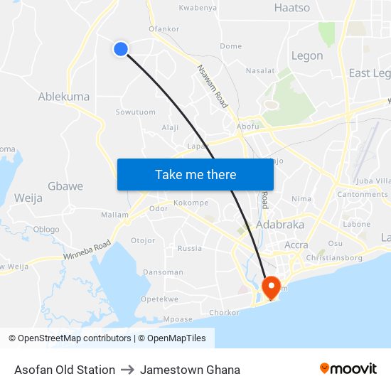 Asofan Old Station to Jamestown Ghana map
